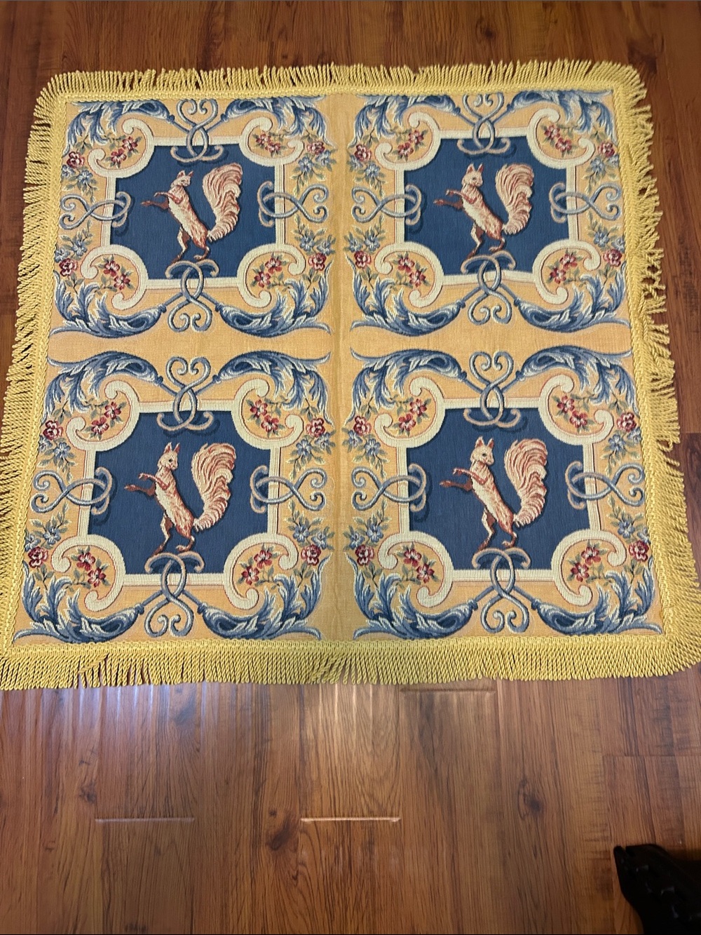 Decorative Tapestry with squirrel Motif in Blue and Yellow